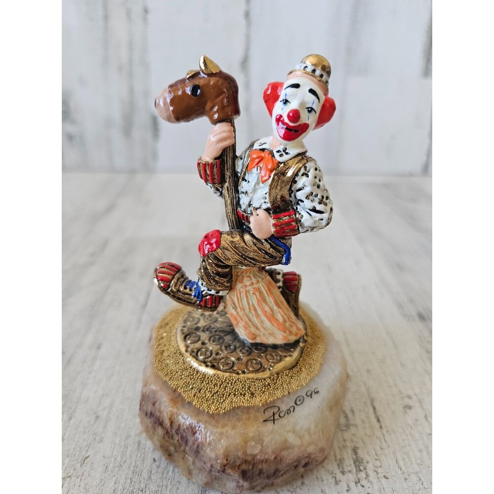 Ron‎ Lee clown horse broom circus cowboy 1996 vintage statue gold figurine